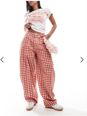 Reclaimed Vintage barrel leg pants in red gingham
